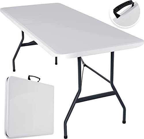 Tavolo Salvaspazio Pieghevole Da Giardino Bianco 183x76 Cm Tavolo Richiudibile Da Campeggio Resistente Con Maniglia Per Trasporto In Hdpe Da Balcone Terrazza Campeggio (Bianco) tavolo da catering