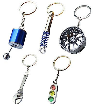 5 Stück Autoteile Schlüsselanhänger Keychain Auto Felgen Schlüsselanhänger Auto Schalthebel Schraubenschlüssel Schlüsselanhänger Personalisiert für Jungs, Geburtstagsgeschenk Kreatives Auto-Styling