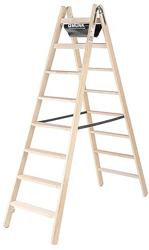 PROREGAL Stufen-Stehleiter Holz | beidseitig begehbar | 2x8 Stufen | Leiter, Teleskopleiter, Trittleiter, Bockleiter, Sprossen-Doppelleiter