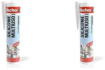 Fischer Silicone Acetico Multiuso SAM 280 Avorio, Sigillante Antimuffa per Vetro, Alluminio, Smalto, Ceramica, Adatto per Bagno e Cucina, 9355 (Confezione da 2)