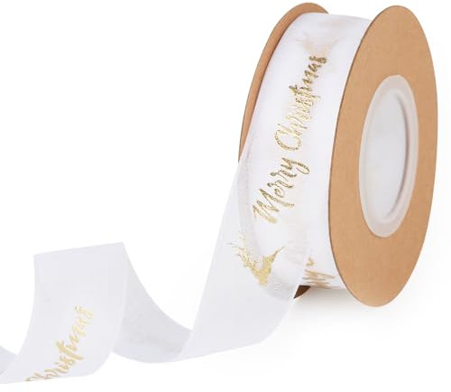 Ruban de Noël de Rouleaux, 27,4m Ruban d'Emballage Cadeau, Style Bronzant Ruban d'Emballage de Noël pour Emballage Cadeau, Arbre de Noël, Artisanat