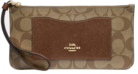 COACH Signature PVC-Mappenmappe mit Verschluss für Damen, Khaki (Saddle), Einheitsgröße, aus PVC mit Reißverschluss Oben