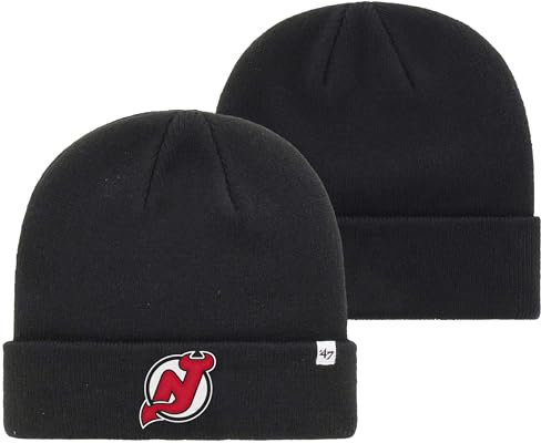 47 NHL Strickmütze für Erwachsene, unisex, Primär-Logo, Bündchen für kaltes Wetter, Einheitsgröße, New Jersey Devils Black, Einheitsgr��e