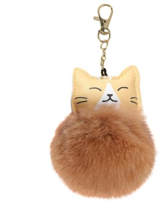POYAMUSE Flauschiger Schlüsselanhänger mit Bommel, niedlicher Plüschball, Zubehör für Frauen, Taschendekoration, bunte Katze, Ingwerkatze, Größe M