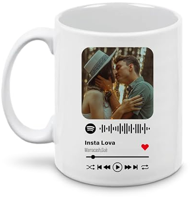 Taza personalizada de Spotify con foto, canción favorita y código - Idea de regalo - Taza de desayuno de cerámica blanca ultrabrillante-100% Made in Italy - Taza de 11oz (325 ml)