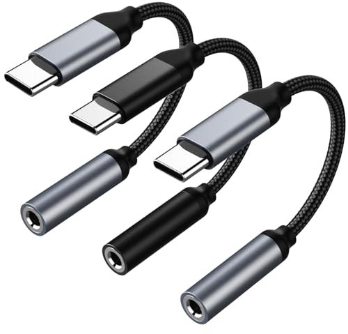 Lot de 3 Adaptateur USB C vers Prise Casque 3,5 mm pour iPhone 16e 15, ACOCOBUY Adaptateur USB C Jack 3.5mm Adaptateur Jack USB Type C Audio pour Samsung A16 A55 S25 S24 S23 S22 S21 Pixel 9 Oneplus 13