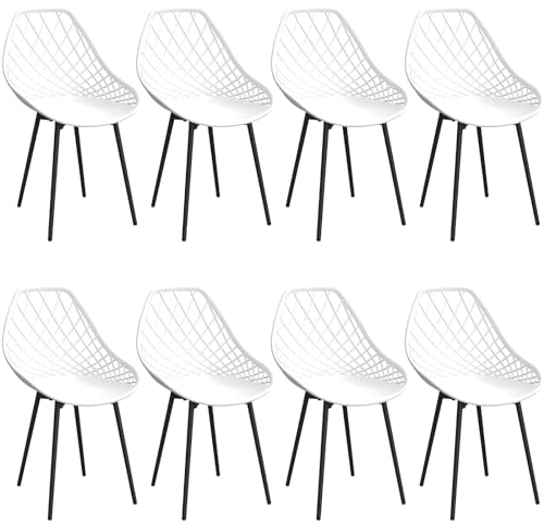 JIJIAN Esszimmerstühle 8er Set, Esszimmerstühle mit Metall-Stuhlbeine, Wohnzimmerstühle, Gebogene Rückenlehne, Moderner Stuhl, Für Esszimmer, Küchenstühle, Schlafzimmer und Garten - Weiß