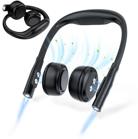Lopnord Ventilador de cuello portátil con luz nocturna, ventilador recargable ajustable con 3 niveles de velocidad, silencioso, ventilador de cuello colgante para mujeres y hombres