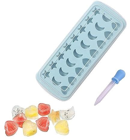 Ice Cube Tray Stars Moons Hearts Shape Silicone Whiskey Ice Ball Maker Ice Cube Mold with Lid Dropper Blue ice Cube Trays