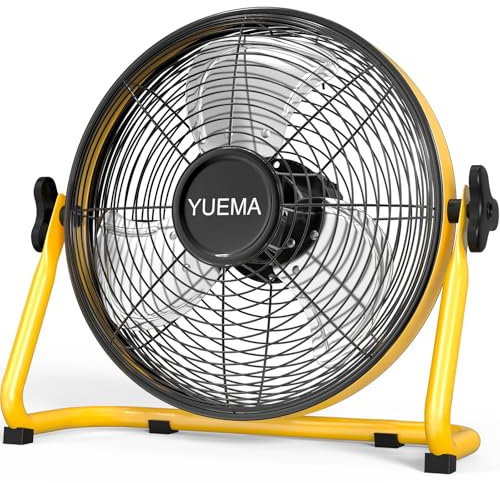 YUEMA Battery Operated 16 Inch Floor Fan, Rechargeable High Velocity Portable Cordless Metal Blade Fan for Camping, Travel, Patio, Tent, Outdoor/Indoor Use, 360 Degree Manual Tilt, 12 Speed