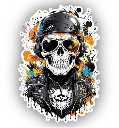 Samunshi® Bunter Biker Totenkopf Aufkleber Autoaufkleber für Motorrad Fahrrad Roller oder Auto Sticker Fahrrad Mtb Mountainbike Rennrad Comic Cartoon Skull Sticker 10cm Bunter Biker Totenkopf