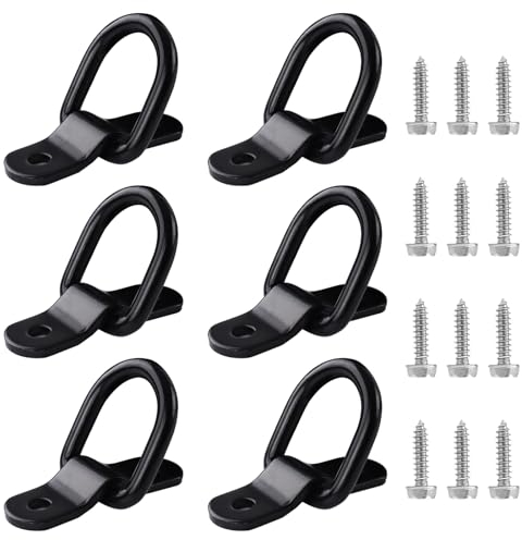 ANBOWEI Anneau Arrimage en D - 6pcs Crochet Arrimage Remorque Robustes - Anneaux D'arrimage Noir Anneau de Fixation pour Corde Camion Bateaux Kayak avec Vis et Supports - Charge 400KG