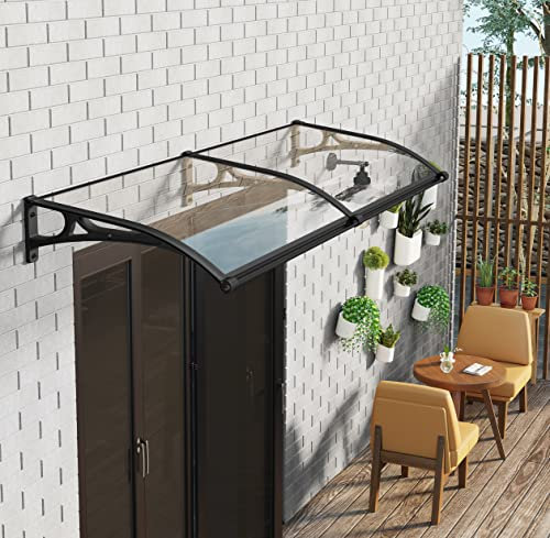Markise für Türfenster außen mit Aluminiumhalterung, Vordertürüberhang-Markise mit schwarzer Halterung für Sonnenschutz, UV-, Regen- und Schneeschutz (60 x 60 cm, schwarz)