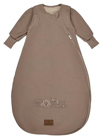 Sterntaler Schlafsack mit Armen 80 cm - Kinder und Baby Schlafsack aus Jersey in Waffeloptik gefüttert mit Jersey, mit Ärmeln, leicht wattiert, seitliche Kabelöffnung, TOG 2,0 - Sandfarben