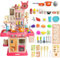 RedCrab Ensemble de Cuisine pour Enfants, 45 Pièces Accessoires Cuisiniere Enfant avec Effet Vapeur & Fonctions Son et Lumière, Cuisine Jouet Cadeaux Jeu de Rôle pour Garçons Filles (Rose)