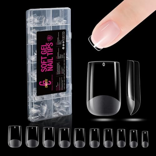 504 Pièces Faux Ongles: CHUCHU Capsule Americaine Ongle Gel Court Carré PMMA, Soft Capsule Pose Americaine Ongle Transparente en Résine, 12 Tailles