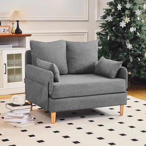 Redlifeᅟᅠ Redlife Convertible Sofabett,Leinen Stoff Schlafsofa Couch,2-Sitzer Schlafsofa Ausziehbett mit 2 Kissen,Klappsofa mit Schlaffunktion für kleinen Raum