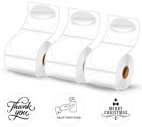 2 x 2 runde Thermo-Etiketten, 420 Etiketten/3 Rolle, für M110/M120/M220/M221 Etikettendrucker, 2 Zoll kreisförmige Thermo für Business und Home, für Drucker, Fig. reaktionär