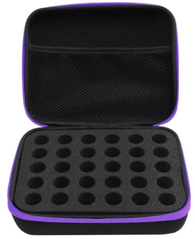 Cachpib 30 Bottles Essential Oil Carrying Case, Essential Oils Organizer Bag Nail Polish Storage Box Foam Insert, Perfume Oil Storage Case 5ML/10ML/15ML Nail Polish Storage Bag, Black Purple