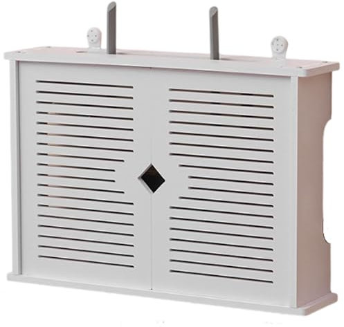 Serenitison Boîte de Rangement Murale pour Routeur WiFi,Support Box Internet,Meuble Box Internet,Cache Box,Étagere Mural Flottante,pour Gestion des Câbles pour Décoration Murale(Blanc)