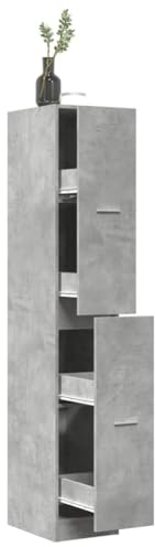Homgoday Apothekerschrank Auszugschrank Apothekermöbel Aufbewahrungsschrank Küchenschrank Beistellschrank für Küche Wohnzimmer Büro Betongrau 30x41x174,5 cm Holzwerkstoff