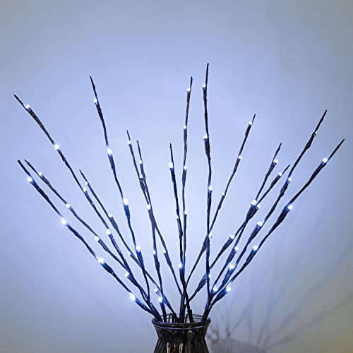 MENCH Branch Lights,3 Pcs Twig Light USB&Battery Powered 8 Flashing Modes by Remote Control.Branch Lights for Indoor and Outdoor, Light Up Decorations for Halloween Day and Christmas,Pure White