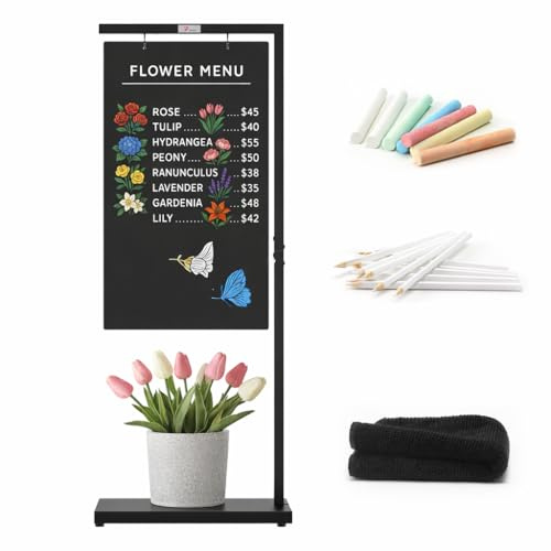 TOWON Tableau noir géant avec base en métal, panneau d'affichage pour café, bar, bistro, fleuriste ou mariage, portable et double face, 50,8 x 119,4 cm