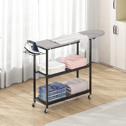 GILLAS Iron Board with 2 Tier Storage Basket, Ironing Board Full Size for Iron Rest & Clothes, Tabletop Ironing Boards, Ironing Stand Iron Boards Iron Table Rustic
