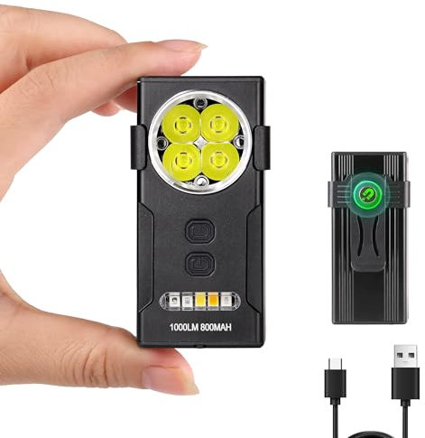 CSTEBOKE Taschenlampe, 1000LM mit RGB-Lichtquelle, LED Taschenlampe Aufladbar mit Type-C, Rückmagnet und Rückclip, Extrem Helle LED Taschenlampe Geeignet für Arbeit, Laufen, Angeln und Camping