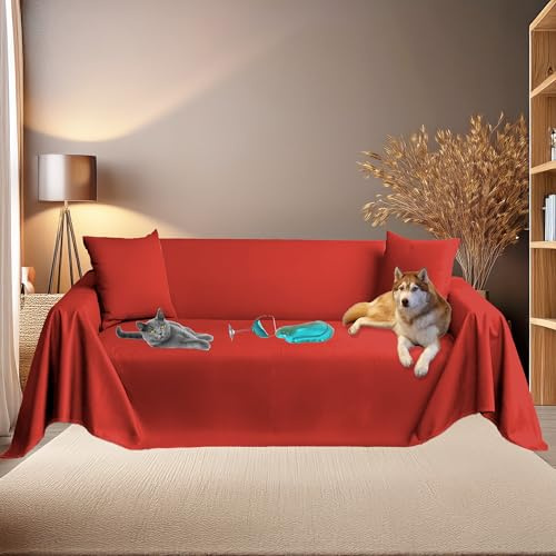 Byour3 – Sofabezug SUPER WASSERDICHT 3 2 4 Sitzer - Sofaschoner Katze Hund Kinder Haustiere - Sofaschutz Fleckenabweisender Anti Tierhaare Sofa-Abdeckung Rechteckig Waschbarer (Rot, 3 Sitzer)