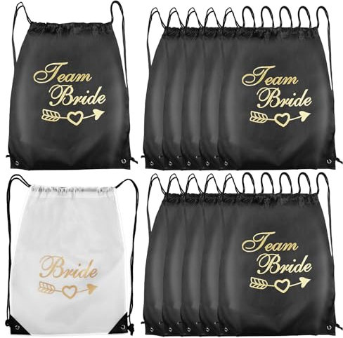 SPORWAY 11 Stück Team Bride Turnbeutel Braut Tasche, Braut Turnbeutel Rucksack Leinwand JGA Stoffbeutel Brautbeutel Mit Kordelzug Braut Accessoires Geschenk Für Junggesellenabschied Braut Party