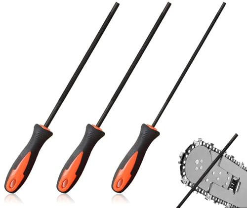 3 Stück Kettensäge Schärfen, Feile für Kettensäge, Pferd Kettensägefeile mit Griff, Gibt es 3 Größen von 4.0mm, 4.8mm, 5.5 mm, Feile Kettensäge für Kettensägen