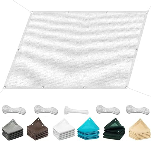 Vela Ombreggiante Traspirante 150 x 200 cm Rettangolare Protezione UV 98% Telo Ombreggiante Rete Oscurante con Kit di Fissaggio per Esterno, Giardino, Terrazza, Piscina, Bianco