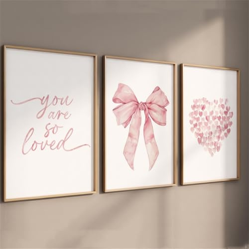 3er Poster Set Rosa Deko, Romantic Pink Poster Schmetterling Bild Teenager Zimmer, Frühling Dopamin Decor Wandposter Mädchen Ohne Rahmen Leinwand Moderne Abstrakte Bilder Wanddeko (30x40 cm,#01)
