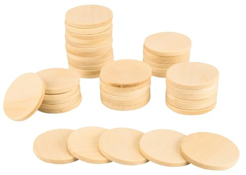 ZYDYRX 50 discos redondos de madera de 5 cm, discos de madera natural, 5 mm de grosor, círculos de madera natural en blanco, discos de madera, círculos de madera sin terminar para Navidad, pintura de
