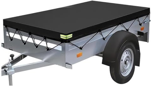 Bache Remorque, 207 x 114 x 10 cm Bâche pour Remorque Imperméable avec Corde et Bandes Réfléchissantes, 420D PVC Bache de Remorque Voiture 750kg Noir Bâche Protection Plate, Coupe-Vent et Indéchirable