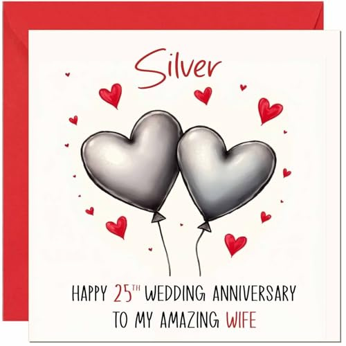 Glückwunschkarte zum 25. Hochzeitstag für Ehefrau vom Ehemann, Grußkarten zum 25. Hochzeitstag, Grußkarten zum Silberhochzeit
