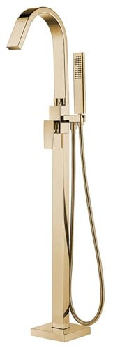 Badewannenarmatur Freistehend Wasserfall, Schwanenhals 360° Rotation Einhebelmischer Dusche mit Handbrause,Champagne Golden