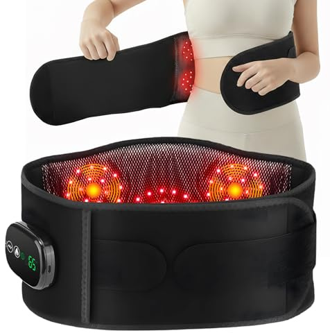 Electric Heated Massage Belt, 122 LED Electric Back Heat Pad with Massager, 5 Air Compression Levels & 5 Temperatures, 5000mAh Portable Waist Wrap Belt for Back Pain Relief, Period Cramps