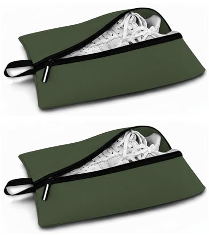 Shoe Bags for Travel, Waterproof Oxford Fabric, Zippered Shoe Storage Organiser with Handle, Lightweight Dustproof Shoe Pouch for Trainers, Gym, 16.5 x 9.8 Inches (Shoe Bag Dark Green-2 Pack)
