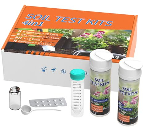 Yplkm Kit de Análisis de pH del Suelo | Kit de Prueba de Suelo para Césped 4 en 1 - Suministros de Jardinería para Verduras Flores Plantas en Maceta Césped Huertos Granjas Invernaderos
