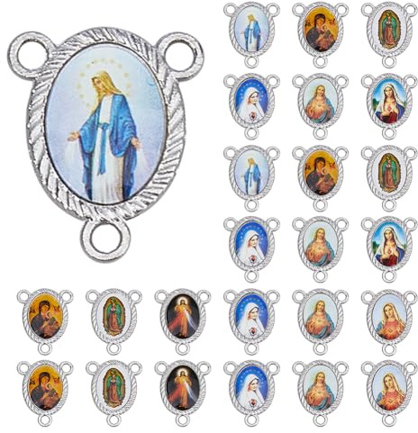 DICOSMETIC 30Pcs Jungfrau Maria Verbinder Charm Ovale Medaille Religiöse Legierung Madonna Jesus Rosenkranz Verbinder Für Schmuckherstellung Armband Halskette