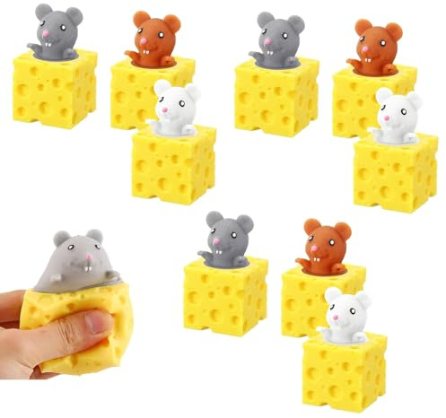 JINJUMEI 9 Pieces Cheese Mice Cups Animal Anti-Stress Toy, Simulation Mice Stress Relief Toy, Cheese Mice Cups, Anti-Stress Toy for Anxiety, Sensory, Funny Games