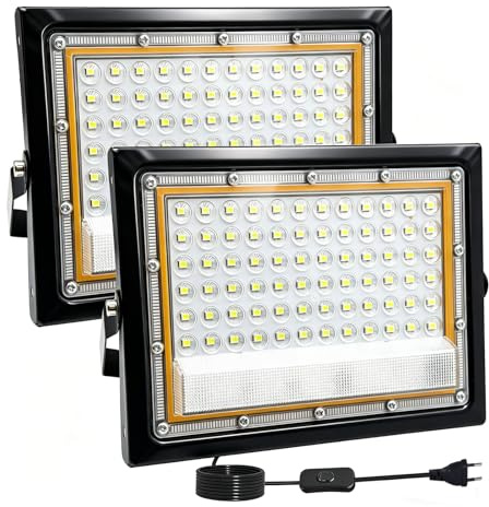 Tkdaksy 2 Piezas Focos LED Exterior 50W, 1.5M Cable Blanco Frío 6500K Proyector LED Exterior, Resistente al Agua IP66 Foco Proyector LED, 5000LM para Terrazas, Patios, Balcones, Parques, Garajes