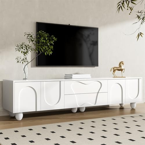 Generisch Meuble TV Noir de 180 cm avec Pieds en Bois - Un Meuble TV Minimaliste et élégant avec Beaucoup d'espace de Rangement pour Un Salon stylé.,Blanc