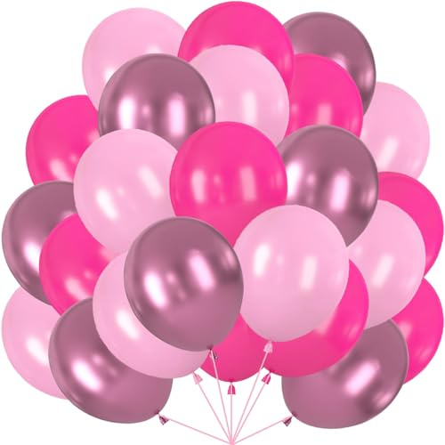 60 Stück Luftballons Pink, 12 Zoll Luftballons Metallic Rosa Hellrosa Latexballons Hot Pink Helium Ballon fur Mädchen Geburtstag Hochzeit Verlobung Valentinstag Baby Shower Partydeko