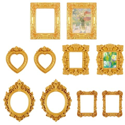 Bruislard Mini Bilderrahmen Gold 10 Stück Kleine Bilderrahmen Golden Bilderrahmens-Barock für Bilder Geprägte Fotorequisiten, Wanddekoration, DIY-Telefonhülle