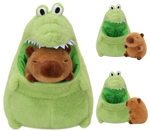 Plüschtier Capybara Kuscheltier Groß Krokodil Capibara Plüschtier Stofftie | 30CM 2 in 1 Abnehmbar Wasserschwein Kuscheltier mit Baby im Bauch Niedliche Plüsch Spielzeug Stuffed Mädchen Kinder