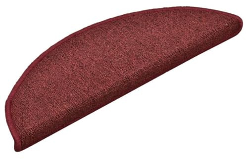 Foknhdi 15 Stufenmatten Bordeaux 56x17x3 cm Halbrunde Antirutsch Treppenteppiche 100% PP getuftet mit Klebeband rutschfest & schalldämpfend für Wohnhaus Flur Büro Einfamilienhäuser
