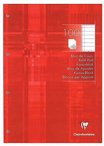 Clairefontaine 5818C Kursusblock (mit 100 Blatt, liniert mit Rand, DIN A4, 21 x 29,7 cm, ideal für die Schule) 1 Stück weiß